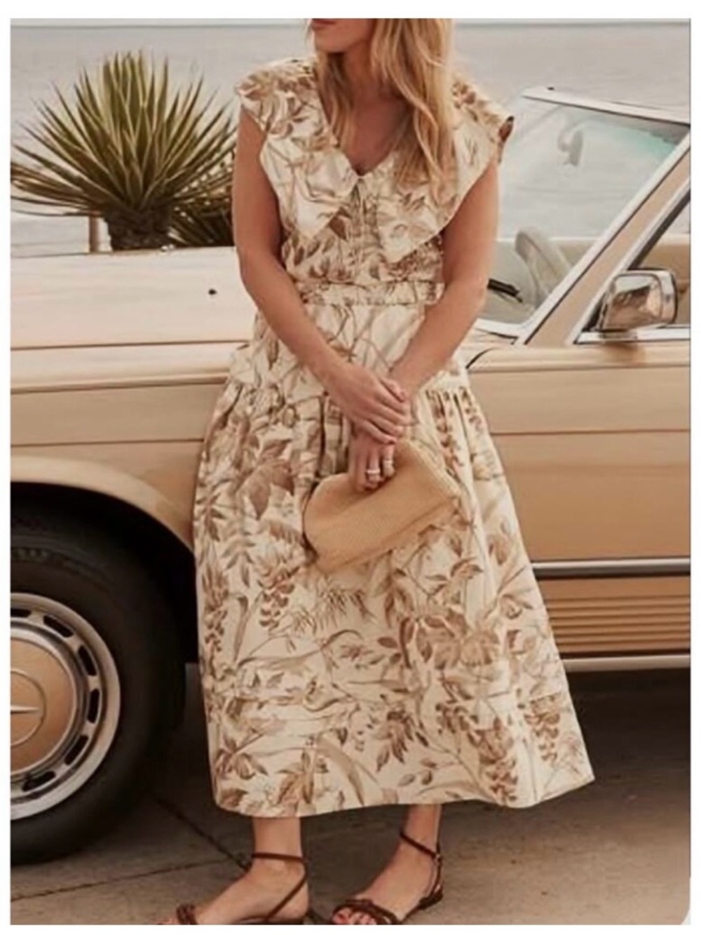 Tuckernuck Cream and Tan Floral Maxi Skirt